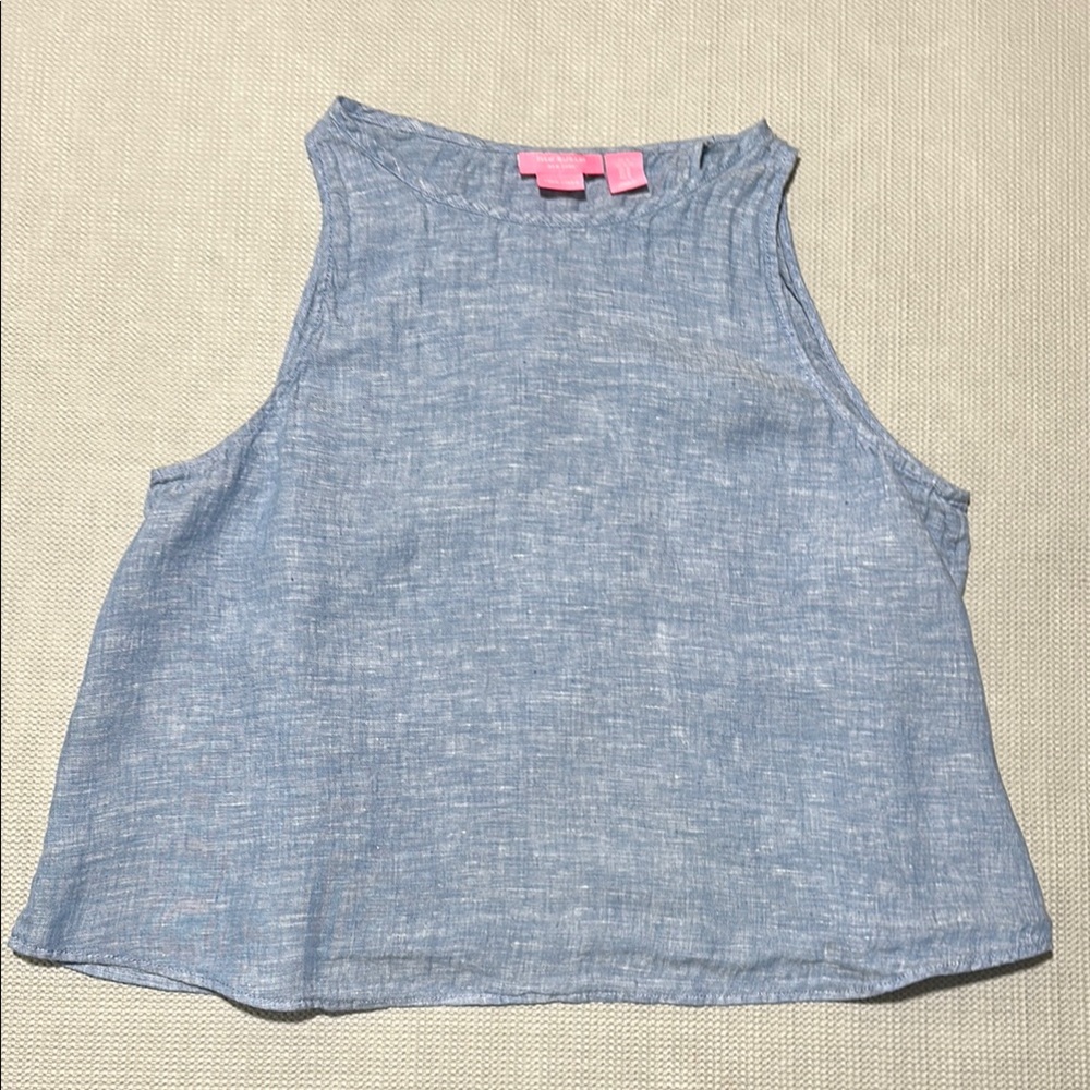 Isaac Mizrahi 100% Linen Blue Sleeveless Blouse Women’s Size Large